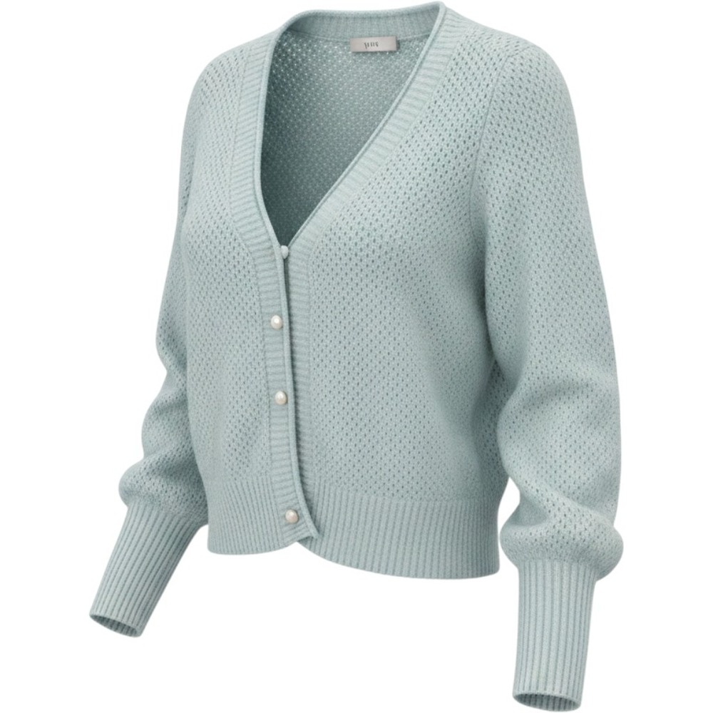 Worthington Sage Green Pointelle Knit V-Neck Cardigan Sweater Medium NEW